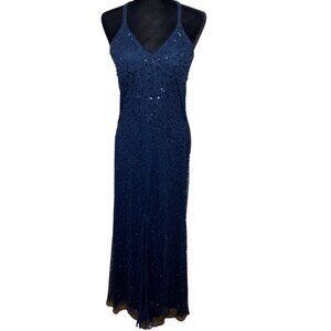 Morgan & Co Formal Navy Blue Beaded & Sequins Dress